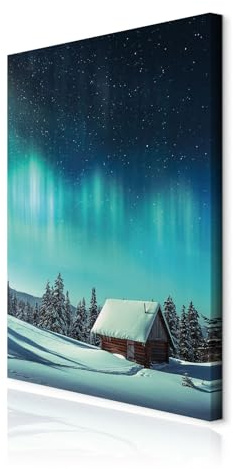 decomonkey Wandbilder Landschaft 40x60 cm 1 Teilig Leinwandbilder Wanddeko | Strukturleinwand, Holzkeilrahmen, Bild auf Leinwand, Kunstdruck, Wohnzimmer, Wanddekoration, Natur, Polarlicht, Winter