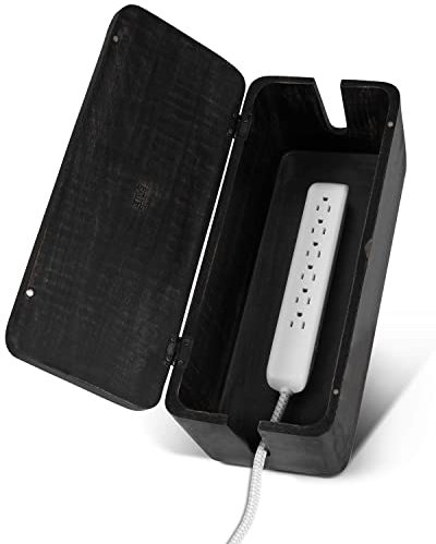 Luxe Designs Cable Management Box – Large Extension Cable Box for Desk, Home or Office – Rustic Black Cable Tidy Box to Hide Wires, Power Strips, Cords – Stylish Cord Organizer & Cable Storage