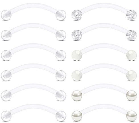 Briana Williams 12stk 14G Klar Curved Barbell Snake Eyes Piercing Retainers Bioflex Flexible Augenbraue Zunge Bauchnabel Piercing 12mm/14mm/16mm/18mm