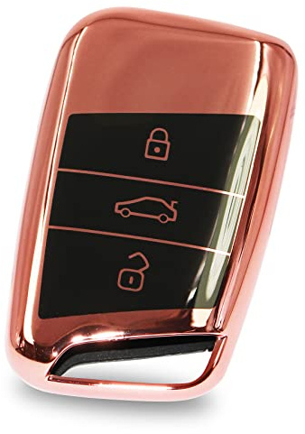 Autoschlüssel Hülle für 3 Tasten Auto Schlüssel TPU Schutzhülle Chrom Hochglanz Schlüsselhülle Cover Kfz Zubehör VD (Chrom Rosegold)