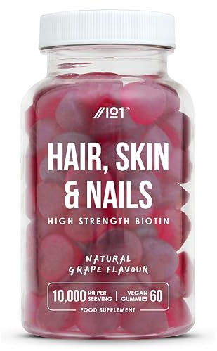 Hair Skin & Nails Gummies - High Strength 10,000mcg Biotin - Tapioca Base - Grape Flavour - 60 Vegan Gummies – by Alpha01