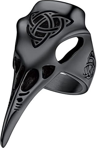 FaithHeart Viking Rabenschädel Ring für Herren Jungen Schwarz Nordic Statement Ring in Größe 62 Wikinger Fingerring mit Geschenkebox für Weihnachten Valentinstag