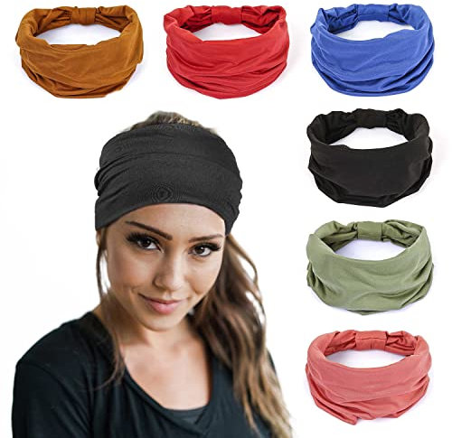 6 Stück Haarband Damen Stirnband Stirnbänder Elastische Haarbänder Yoga Sport Workout Gym Kopftuch Haarreifen Headband Baumwolle Breit Kopftuch Damen Sommer Bandana Haar Accessoires