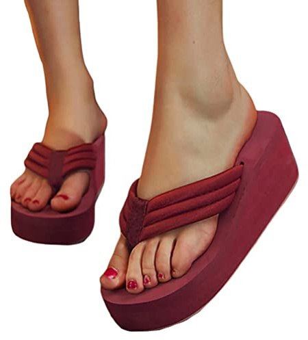 Onsoyours Chanclas para Mujer Sandalias con Plataforma Zapatillas Zapatos De Playa con Plataforma Zapatos De Ocio Cuñas con Punta Abierta Zapatos con Diamantes De Imitación B Vino Tinto 39 EU