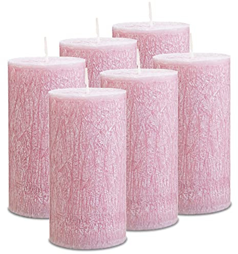 DecoLite Rustic Stumpenkerzen Olivenwachs, 13 x 6 cm, 6 Stück, Antikrosa | Vegan & handgegossen, Safe Candle Abbrandstopp, ruß- & tropffreier Abbrand, ohne Duft, für Windlicht, Deko & Gastronomie