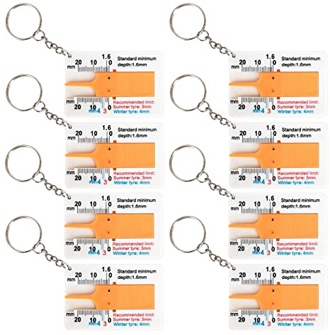 8 Stücke Reifen Profiltiefenmesser, 0~20mm Kunststoff Reifenprofil Tiefenmesser，Reifenprofiltiefenmesser mit Schlüsselanhänger, Tyre Tread Depth Gauge für Auto, Motorrad, Van, LKW,Wohnwagen