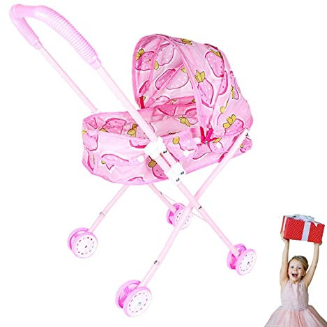 Abonda Puppenwagen, realistischer 2-in-1-Baby-Kinderwagen für Puppen, abnehmbarer Spielzeugwagen mit einziehbarem Baldachin und weichem Griff, langlebiges Babybett für Puppenspielzeug