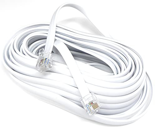DRUT 10m FLAT RJ12 to RJ12 6P6C Cable Lead Plug to Plug RJ11 with 6 pin Wire 33ft White