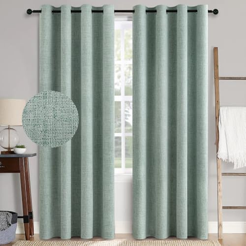 MIULEE Verdunklungsvorhänge mit Ösen Leinenoptik Sommergrün 2er 260x140cm | Blickdichte Thermovorhänge mit Ösen, Leinenoptik, Wärmeisolierend & Kälteschutz für Wohnzimmer und Schlafzimmer