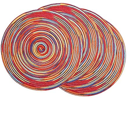 DUNSBY Manteles Individuales Conjunto de Placas Trenzadas Redondos de 4 manteles de Colores Decorativos para mesas Decoradas de Fiesta de Vacaciones (Rainbow-Red)