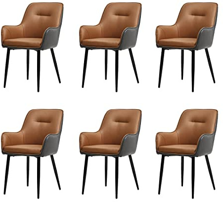 TUKAILAI Esszimmerstühle 6er Set mit Armlehne, Kunstleder Braun und Grau | Polsterstuhl mit gepolstertem Sitz und ergonomischer Rückenlehne, bis 150 kg belastbar, Metallbeine für Küche und Esszimmer