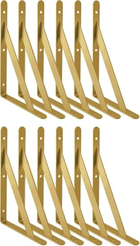 12 Stück goldene Regalhalterungen Dreieck Regalhalterungen Rechtwinkel Wandmontage Regalträger 25,4 cm