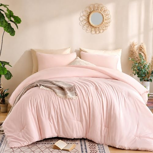 weigelia Super-Soft Micorfiber Comforter Set - Queen Size Blush Pink Lightweight Warmth Comforter for All Season Use, Machine Washable Pink Bedding Set (1 Comforter, 2 Pillowcases)