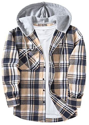 SwissWell Camisas Franela para Hombre Manga Larga Camisa a Cuadros con Capucha Camisa de Trabajo Leñador con Bolsillo