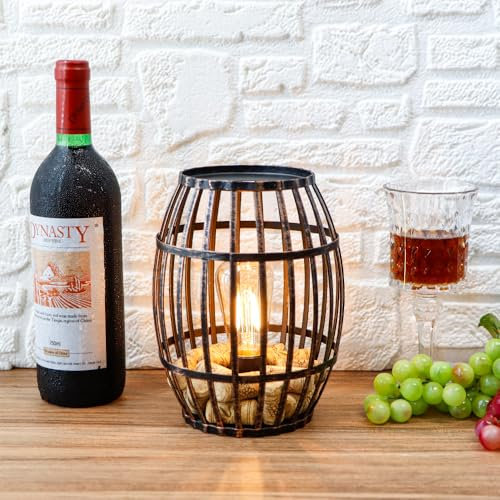 JHY DESIGN Decorative Table Lamp Battery Powered with 6-Hour Timer, Cordless Metal Wine Barrel Light for Tabletop Home Patio Dining Room Living(Black Brushed Gold)