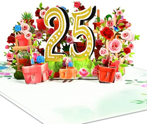 Greeting Art födelsedagskort 25 år, 25. Födelsedagskort, 3D popup-kort 25 födelsedag, Grattis på födelsedagen kort för flickor unga vänner presentkort