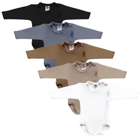 MEA BABY Unisex Baby Body med Långa Ärmar och Tryck, 5-pack. Baby Body Pojkar/ Flickor (56, Pojkar 4)