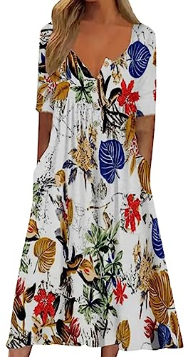 Cocila Sacca Porta Vestiti Gonna da Donna Lunga con Stampa Floreale e Bottoni, Scollo Ampio, Maniche Lunghe, Doppie Tasche, Lunghezza al Ginocchio Abiti in Tulle