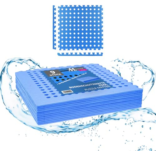 Meisterhome® Pool Unterlegmatte Poolmatte 9 Stück – 2.25 m² - 50x50x1cm cm - Blau - Bodenschutzmatte für den Pool und Planschbecken - Bodenfolie Bodenmatte Poolunterlage Bodenschutz -