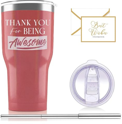 HIYAA Mothers Day Gifts for Mum from Daughter Son, 30 Oz Thank You for Being Awesome Stainless Steel Tumbler with Sliding Lids and Straws, Christmas Gifts for for Women Best Friends Employee Coworker