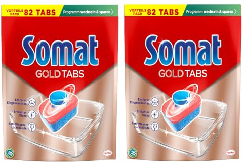 Somat Gold Spülmaschinen Tabs, 164 Tabs (2x 82 Tabs), Geschirrspül Tabs für strahlend sauberes Geschirr auch bei niedrigen Temperaturen, Extra-Kraft gegen Eingetrocknetes