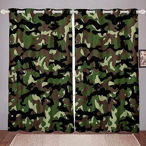 Kinder Vorhänge Schlafzimmer Camouflage-Armeegrün Schiebegardinen Blickdichter Bedroom Children's Room Vorhang Mit Ösen Verdunkelungsgardine, Vorhänge 3D Wohnzimmer 2 X -2A3D3F0K4U0