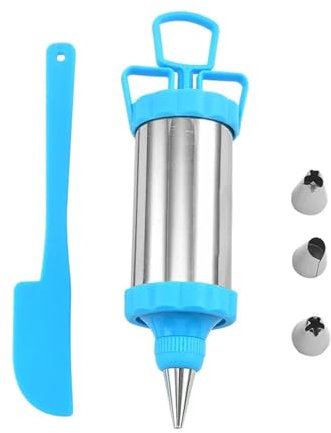 Pastry Syringe Set Stainless Steel Cookie Decorating Sets Biscuit Press Maker Cream DIY Pastry Syringe Extruder Nozzles Kitchen Baking Tools(Color:Blue)