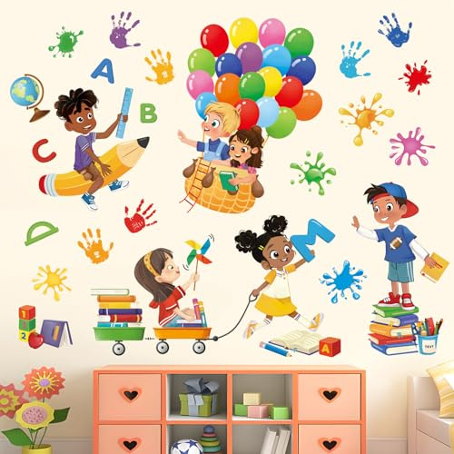 decalmile Pegatinas de Pared Libros de Lectura Vinilos Decorativos Globos | Calcomanías para Pared Pegar y Despegar, Adhesivos Pared Removibles y Seguras, Adhesivos Decorativos pared Colores Vibrantes