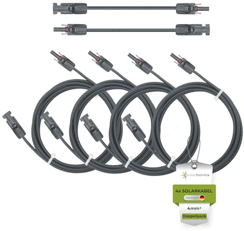 SOLARTRONICS Solarkabel Doppelpack 4x 5 Meter 4mm² H1Z2Z2-K Schwarz & Schwarz Solarstecker beidseitig - Verlängerungskabel 4qmm - Made in Germany - inkl. 0% MwSt. gem. § 12 Abs. 3 UStG (4x 5m)