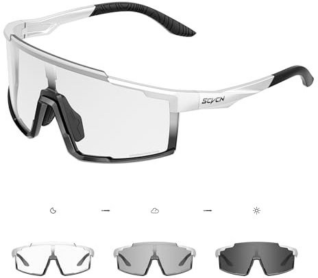 SCVCN Fotocromatici Occhiali Ciclismo Uomo Donna Occhiali Trasparenti da Sole Sportivi Protezione UV400 Occhiali Bici da Corsa Running Bici MTB Bicicletta Mountain Bike S121