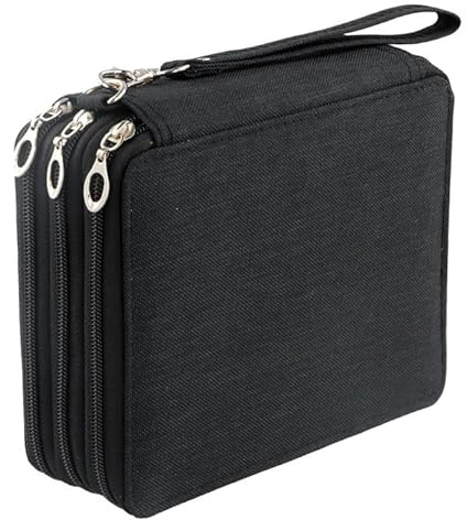 PTJJXA Estuche para Lápices de Colores, 72 Orificios Estuches Gran Capacidad, Caja de Lápiz de Estudiantes Negro, Bolsa Organizadora Lápices con Cremallera para Estudiante, Artista