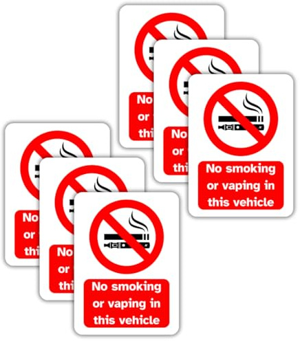 No Smoking or Vaping Vinyl In This Vehicle Signs, 75mm x 100mm, Self-Adhesive Stickers, Waterproof, Indoor/Outdoor Use, Safety Warning Sign, C&J Goods (Vehicle, 6 Pack)