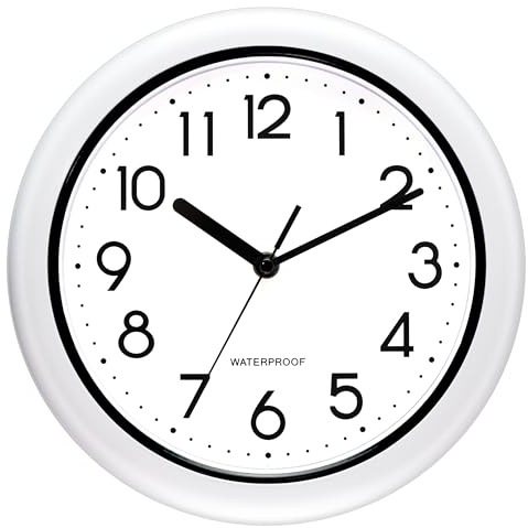 Caysie 27,9 cm große Uhr für drinnen und draußen, wasserdicht, leise, batteriebetrieben, wetterfest, Wanduhren für Pool, Terrasse, draußen, Zuhause (weiß)