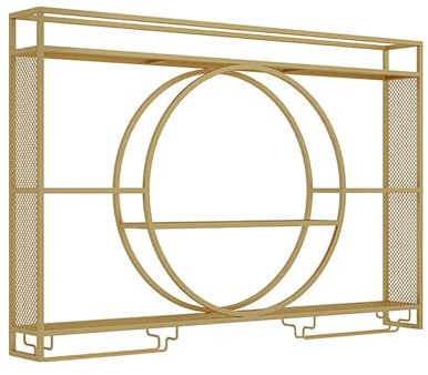 Modern Wall Mounted Wine Rack With LED Light, Floating Storage Shelves, Bar Unit Liquor Bottle Display Shelf With Hanging Wine Glass Holder, For Kitchen, Living Room, Home, Cafe(Gold,100x15x