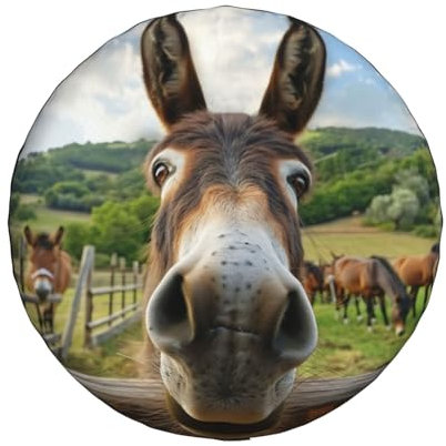 Funny Donkey - Funda de repuesto para neumático de caravana, SUV, remolque, camión, 14 pulgadas, divertida cubierta de neumático de animal, impermeable, ajuste universal para vehículos de caravana,