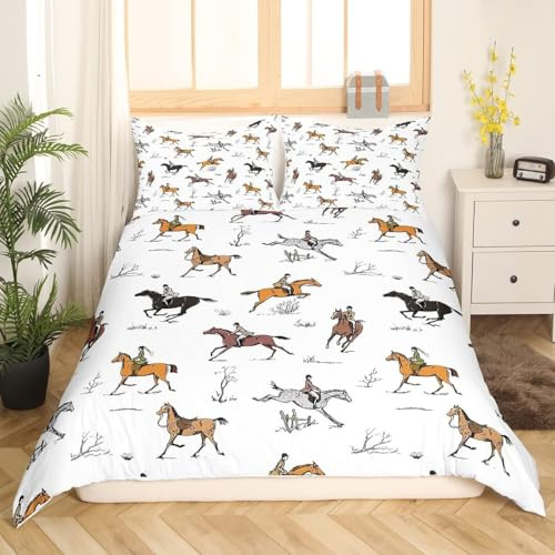 Funda Nordica Cama 90 Juvenil Infantil Caballo Funda Nórdica 150x200 Deportes Ecuestres Set Ropa de Cama 3D Fundas Nordicas de Microfibra Funda Edredon con Cremallera a-2235
