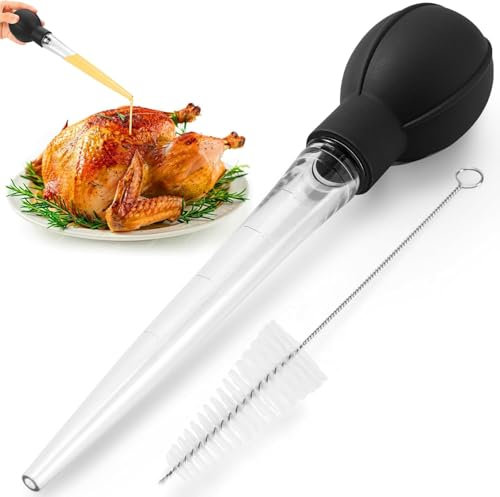 MUMQAQ Premium Turkey Basters for Cooking – Baster Syringe for Hot Liquids – Meat and Food Injector – Essential Thanksgiving Cooking Tool – Turkey Baster Large with Cleaning Brush(Black)