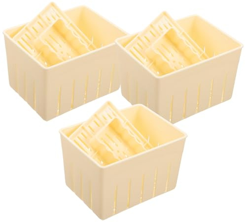 Käse Tofu Presse 3 Stück mit Deckel aus Kunststoff für Selbstherstellung | Glatte Innenflächen, Leicht Herausnehmbar, Praktisch und Bequem, für Heimküche, 3