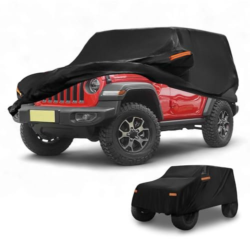 Partuto Car Cover Waterproof All Weather Sun Rain Protection Full Exterior Cover for Jeep Wrangler 2DR Black with Left Side Zippers