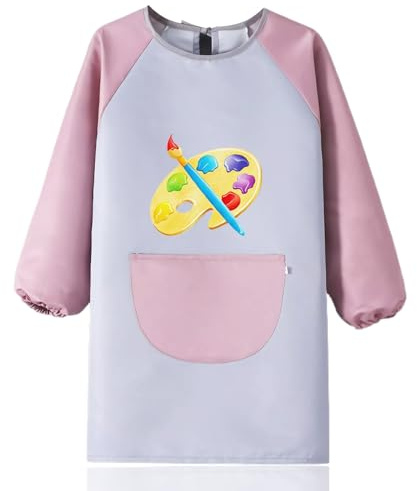 1 Stück Malschürze Kinder, Wasserdicht Malkittel, Einstellbar Bastelschürze, Lange Ärmel für 5-11 Jahre Junge und Mädchen, für Schule Kunst, M-14