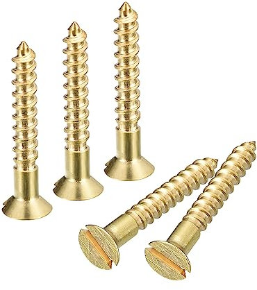 sourcing map Brass Wood Screws, 10Pcs M3 x 16mm Slotted Drive Flat Head Self Tapping Screw Countersunk for Woodworking Furniture