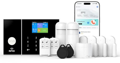 Alarme Domestique Intelligente GSM, système d'alarme Wi-FI sans Fil avec sirène, détecteur de Mouvement PIR, télécommande, fenêtre/capteur (kit 12 pièces)