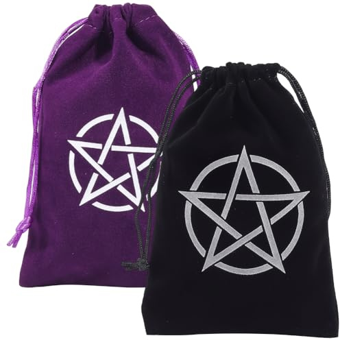 CREATCABIN 2 x tarotkortsfickor sammetspåse med dragsko tarotkort kub hållare väska väskor svart violett pentagram smyckesförvaring skötväskor för kristaller tärningar häxeri