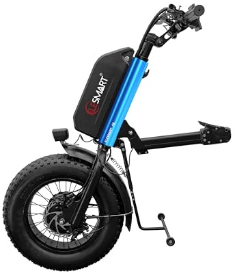 ELESMART A8 Elektrisch Rollstuhl Zuggerät, Elektrischer Rollstuhl-Antrieb zur Umrüstung von Manuell auf Elektrisch Rollstühle, 20 Ah, 48V 1000W, Mittelverbindung, Blau