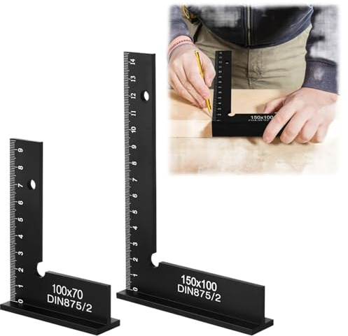 2 Stück Schlosserwinkel Set, 90° Anschlagwinkel & Zimmermannswinkel mit cm-Messskala, Hochwertiger Metall Winkel für präzises Messen und Markieren, ideal für Zimmermann, Schreiner, Metallbau und Werks