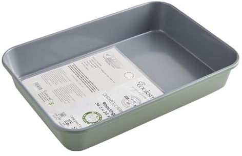 Cooksmart Signature Roasting Tin 34cm – Cast Aluminum | PFOA-Free Non-Stick Coating | Induction Compatible | Dishwasher Safe | Elegant Green Finish | Ideal for Roasting & Baking