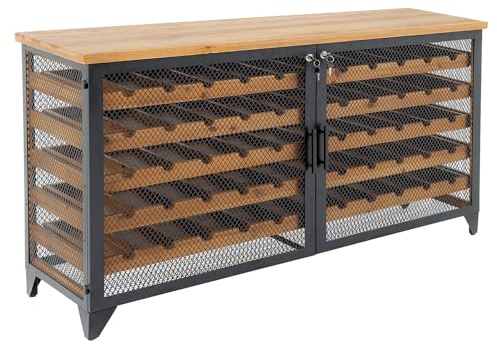 Riess Ambiente Weinboard Bodega - 130cm - schwarz Natur - Metall Massivholz | Handgefertigtes Unikat, montiert geliefert, praktischer Stauraum, Schubladen, stabile Konstruktion, Maserung, modernes Design
