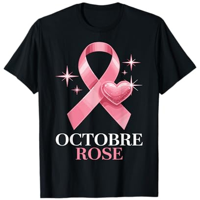 Tee Shirt Octobre Rose Femme Ruban Rose Coeur Octobre Rose T-Shirt