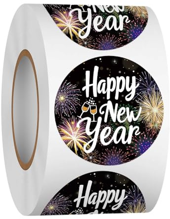Happy New Year Aufkleber, 500 PCS Sticker Silvester, Frohes Neues Jahr Aufkleber, Frohes Neues Jahr Stickers Rolle, Happy New Year Neujahr Deko, für Grußkarten Geschenkboxen Partygeschenke (C)