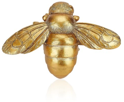 AHANDMAKER 1Pc Gold Bee Wall Decor Resin 3D Sculpture Realistic Animal Shape Size 3.86x5.87 in for Living Room Home Office Garden Desktop Art Decor for Bee Lovers Collectors